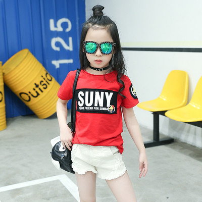 Много стилна блузка с къс ръкав за момиче в четири различни цвята и надпис