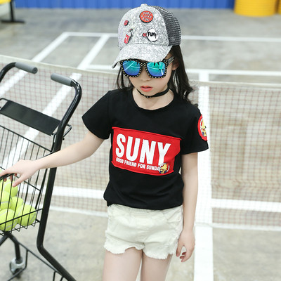 Много стилна блузка с къс ръкав за момиче в четири различни цвята и надпис