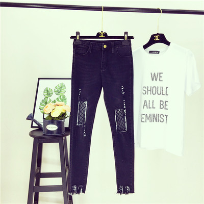 Νέα μοναδικά γυναικεία μαύρα τζιν με γυμνά γόνατα