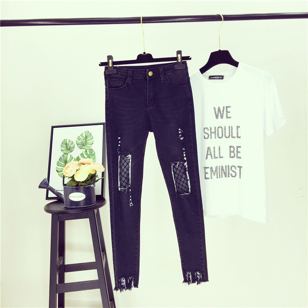 Νέα μοναδικά γυναικεία  μαύρα τζιν με γυμνά γόνατα