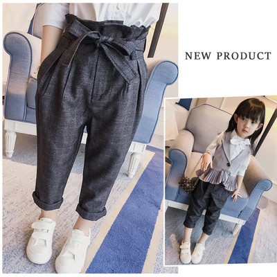 Актуални небрежни панталони за момичета с колан-панделка