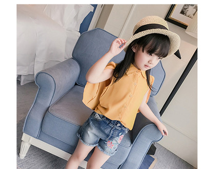 Симпатична шифонена риза с цепнати ръкави в няколко цвята за момичета