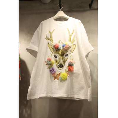 Καθημερινά λευκό πουκάμισο με κοντά μανίκια και απλικέ ταράνδων