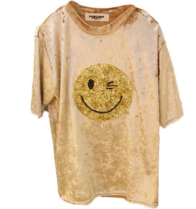 Κυρίες μπλούζα με κοντό μανίκι και απλικέ «χαμόγελο»