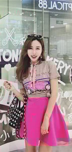 Комплект включващ ежедневна дамска пола и блуза с къс ръкав и щампа