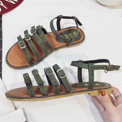 Стилни дамски сандали с каишки в черен, бежов и зелен цвят