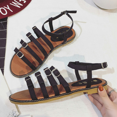 Стилни дамски сандали с каишки в черен, бежов и зелен цвят