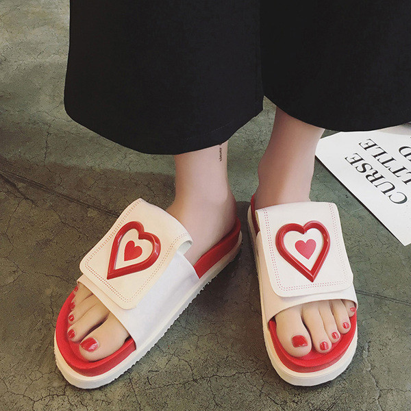 Ежедневни дамски чехли на платформа в червен и черен цвят