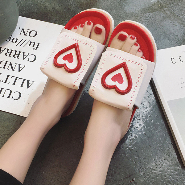 Ежедневни дамски чехли на платформа в червен и черен цвят