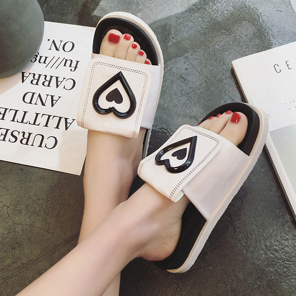 Ежедневни дамски чехли на платформа в червен и черен цвят