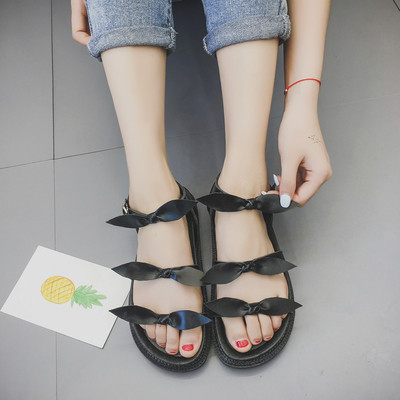 Дамски черни сандали с панделки 