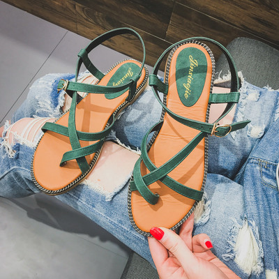 Καθημερινά κυρίες σανδάλια με λουριά πάνω από το δάχτυλο του ποδιού σε μαύρο, πράσινο και μπεζ