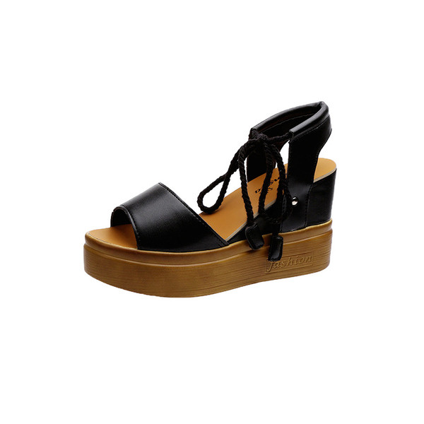 Дамски сандали на платформа с връзки в черен, зелен и бял цвят