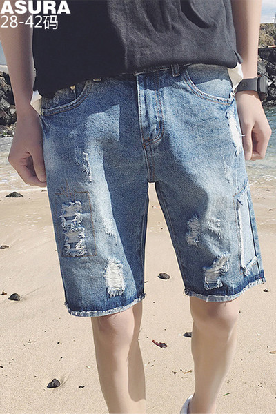 Мъжки къси дънкови панталони - протрит модел