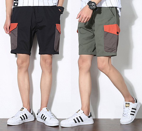 Ежедневни памучни мъжки къси панталони - модел с цветни джобове