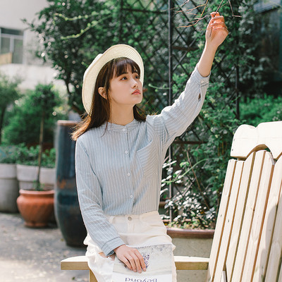 Casual ριγέ πουκάμισο κορίτσι με γιακά ενός ιερέα