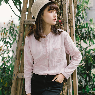 Casual ριγέ πουκάμισο κορίτσι με γιακά ενός ιερέα