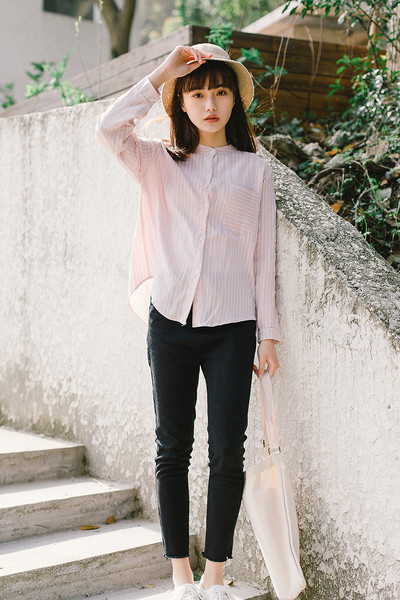 Casual ριγέ πουκάμισο κορίτσι με γιακά ενός ιερέα