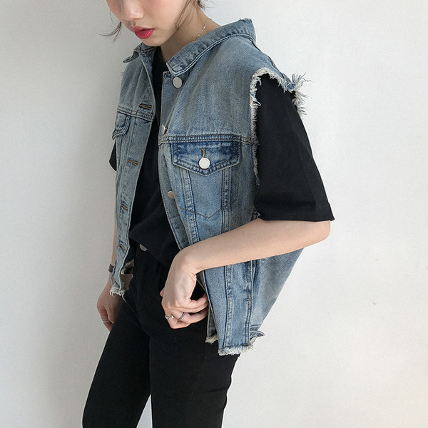 Τζιν μπουφάν χωρίς μανίκια Πολλές κομψό γυναικών