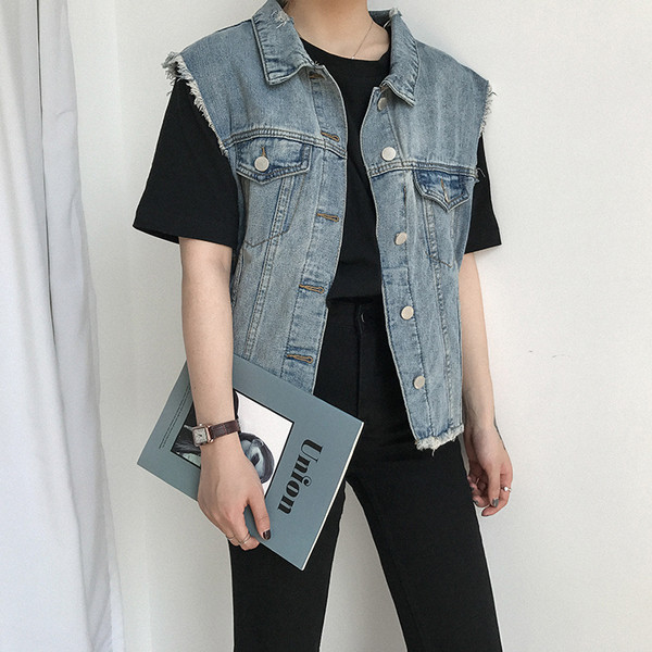 Τζιν μπουφάν χωρίς μανίκια Πολλές κομψό γυναικών