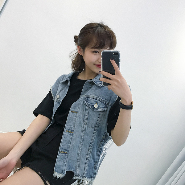 Τζιν μπουφάν χωρίς μανίκια Πολλές κομψό γυναικών