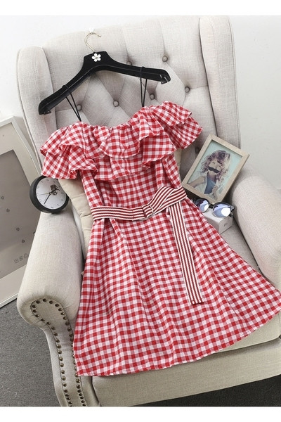 Дамскя къса лятна карирана рокля: три цвята