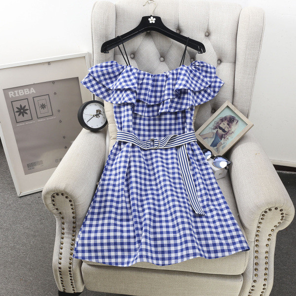 Дамскя къса лятна карирана рокля: три цвята