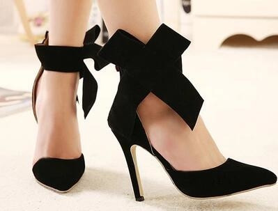 Дамски велурени елегантни ХИТ обувки с висок ток с панделка: Розови Червени Чеерни Зелени Сини