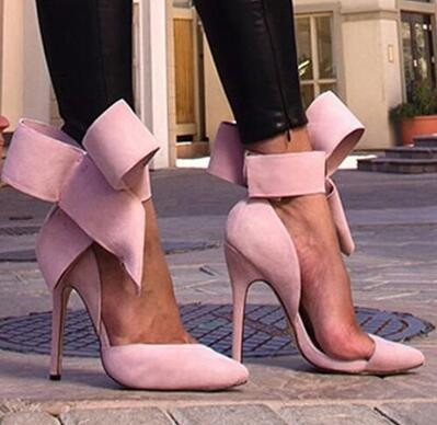 Дамски велурени елегантни ХИТ обувки с висок ток с панделка: Розови Червени Чеерни Зелени Сини