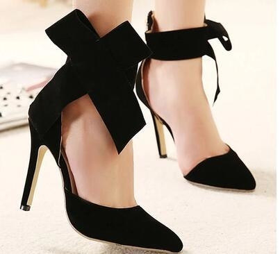 Дамски велурени елегантни ХИТ обувки с висок ток с панделка: Розови Червени Чеерни Зелени Сини