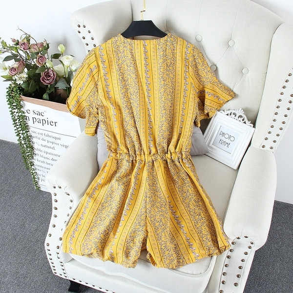 Дамски летен цветен шифонен къс гащеризон