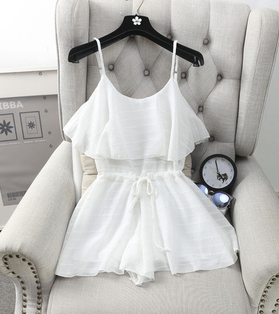 Дамски летен гащеризон в широк модел с връзки