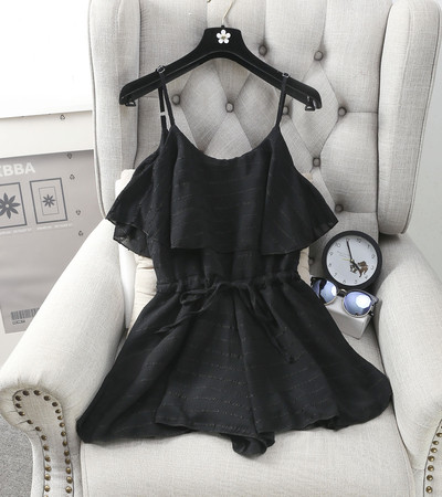 Дамски летен гащеризон в широк модел с връзки