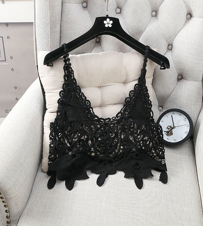 Дамски къс потник с V-образно деколте от дантела,в черен, син, зелен и розов цвят