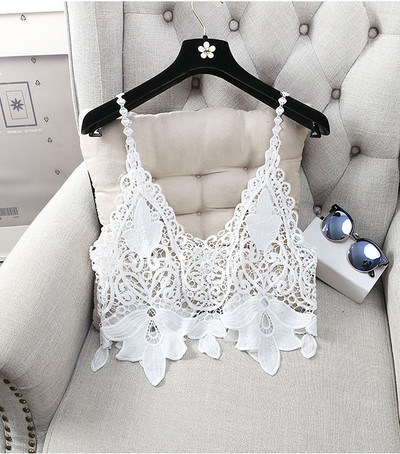 Дамски къс потник с V-образно деколте от дантела,в черен, син, зелен и розов цвят