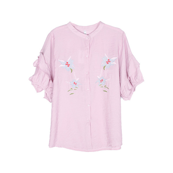 Дамска риза с широки 3/4 ръкави и флорални мотиви, в бял и розов цвят