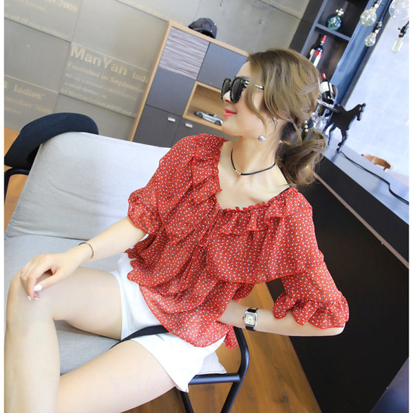 Дамска свободна блуза с 3/4 ръкави, в червен цвят