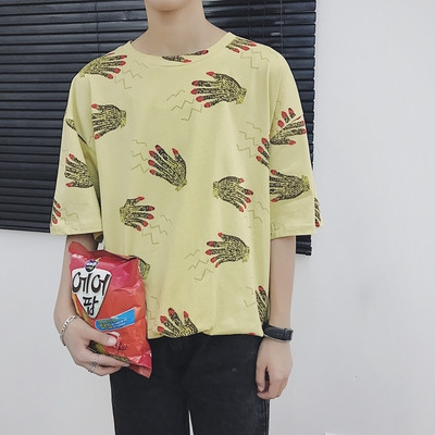 Широка мъжка шарена тениска с къс ръкав - два цвята