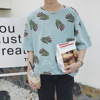 Широка мъжка шарена тениска с къс ръкав - два цвята