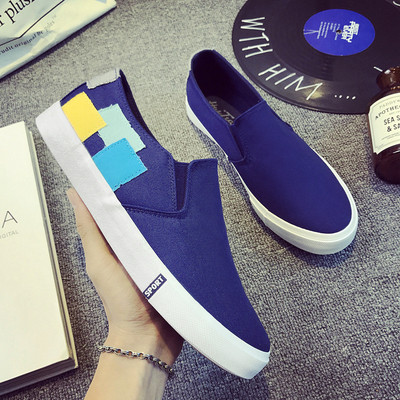 Мъжки мокасини в черен и син цвят с шарен елемент,за ежедневие