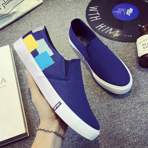 Мъжки мокасини в черен и син цвят с шарен елемент,за ежедневие