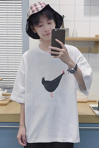 Мъжка широка ежедневна тениска с къс 3/4 ръкав