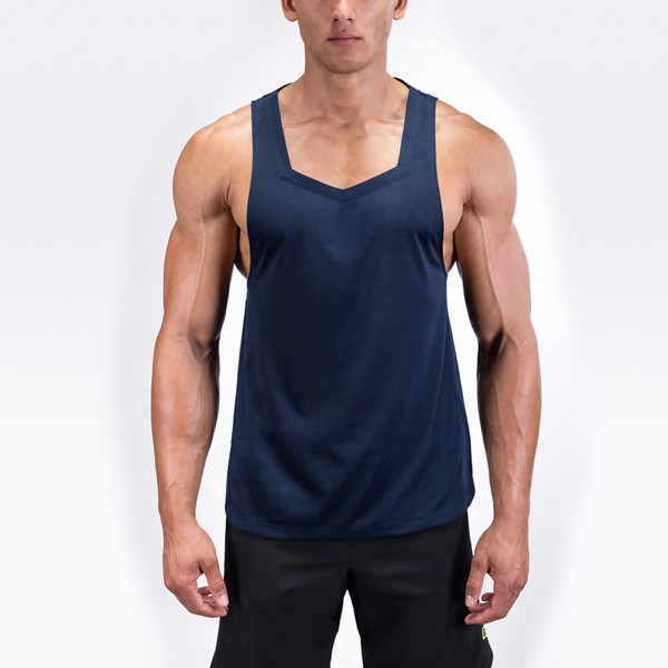 Мъжки широк потник с интересно деколте в черен и тъмносин цвят