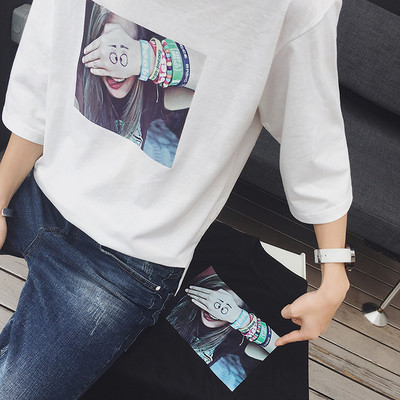 Мъжка ежедневна блузка с къс 7/8 ръкав и интересна апликация - 2 цвята