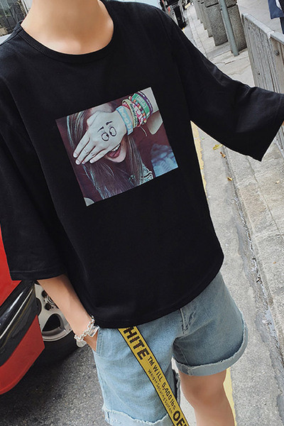 Мъжка ежедневна блузка с къс 7/8 ръкав и интересна апликация - 2 цвята