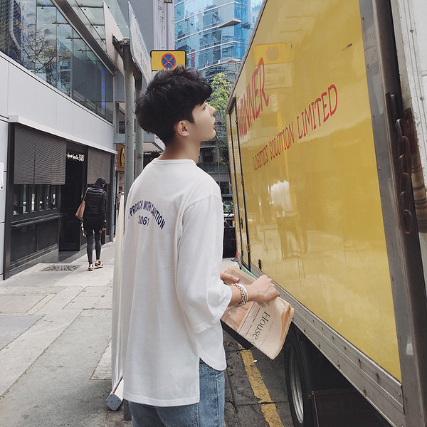 Мъжка ежедневна блузка с къс 7/8 ръкав и интересна апликация - 2 цвята