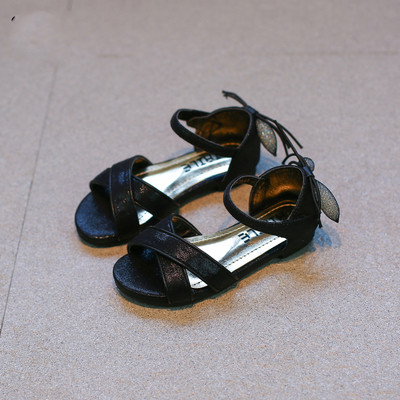 Лъскави и стилни детски сандали за момичета с панделка, в сив и черен цвят