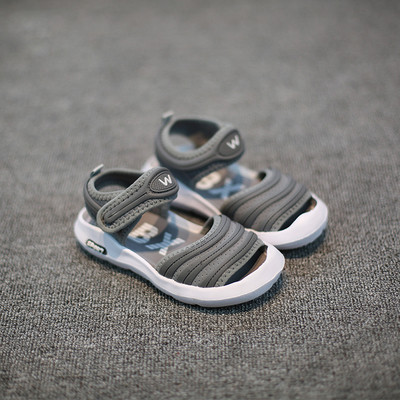 Детски удобни сандали унисекс в черен и сив цвят