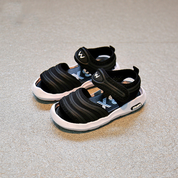 Детски удобни сандали унисекс в черен и сив цвят