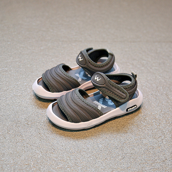 Детски удобни сандали унисекс в черен и сив цвят